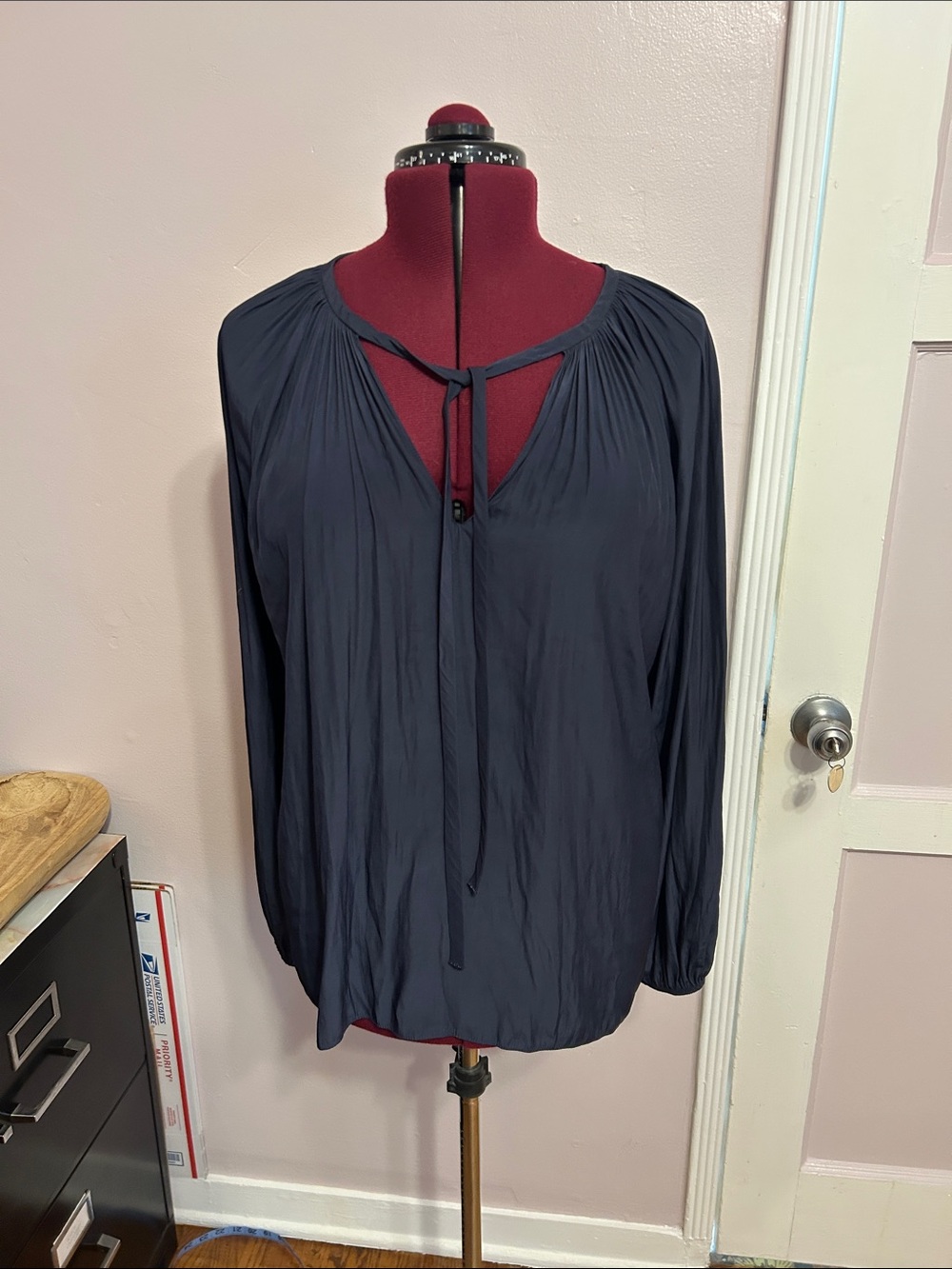 Ramy Brook Navy Tie-Front Long Sleeve Blouse